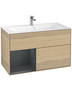 Villeroy und Boch Finion Waschtischunterschrank G030HGPC 99,6x59,1cm, Wandbeleuchtung, Regal links Midnight Blue Matt Lacquer, Oak Veneer